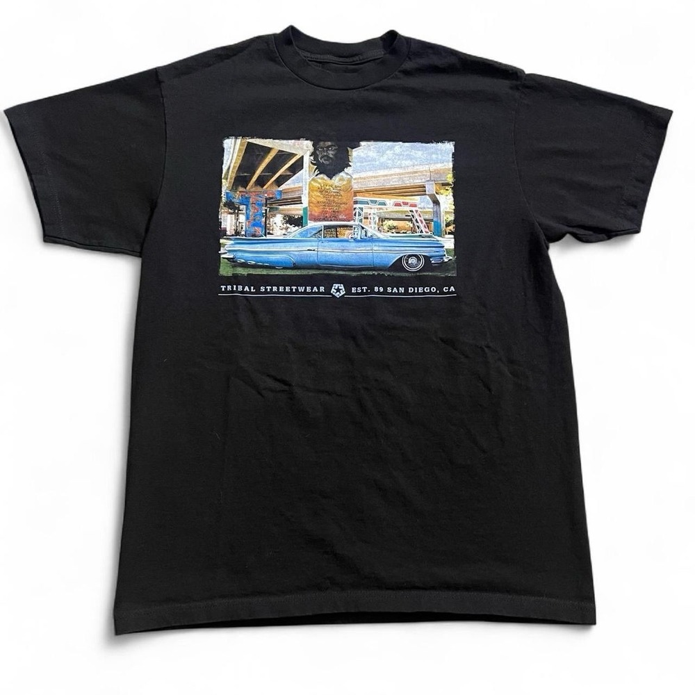 Tribal Streetwear Black Lowrider Short Sleeve T-Shirt Size Large Skate Chicano